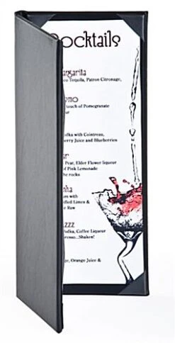 Menu Cover For 4.25 X 11 Menus, Photo Album Corners, Double Panel - Black